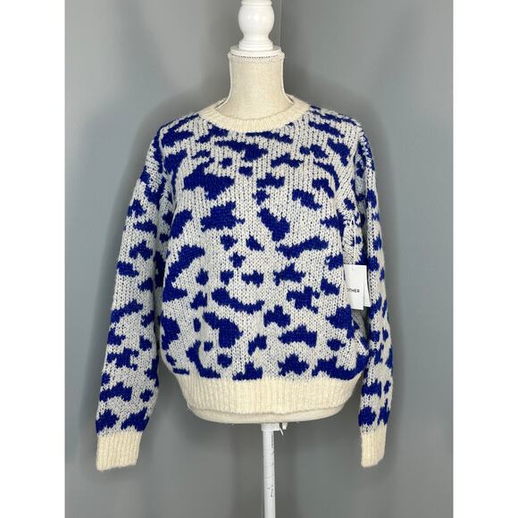 MOTHER The Crop Alpaca-Blend Animal Print Knit Sweater Large NWT - Picture 5 of 15